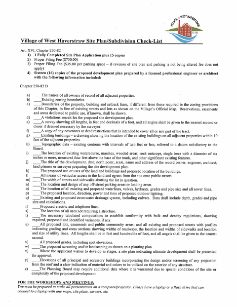 First page of the Site Plan and Subdivision Application