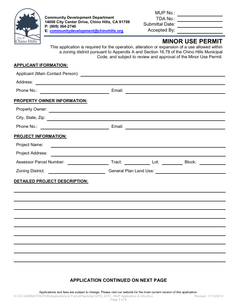 First page of the Minor Use Permit Application