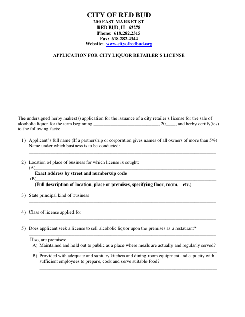 First page of the Liquor Retailer’s License Application