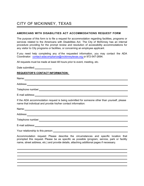 First page of the Americans With Disabilities Act Accommodations Request Form