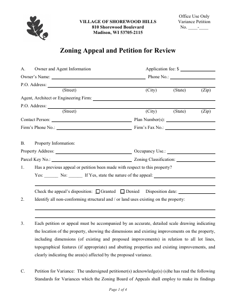 First page of the Zoning Appeal and Petition for Review