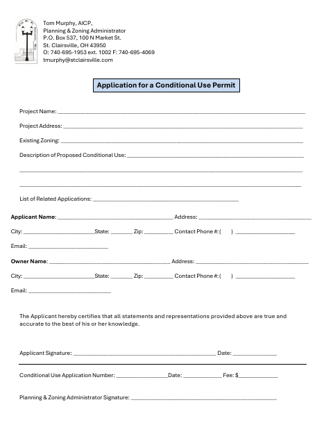 First page of the Application for Conditional Use Permit