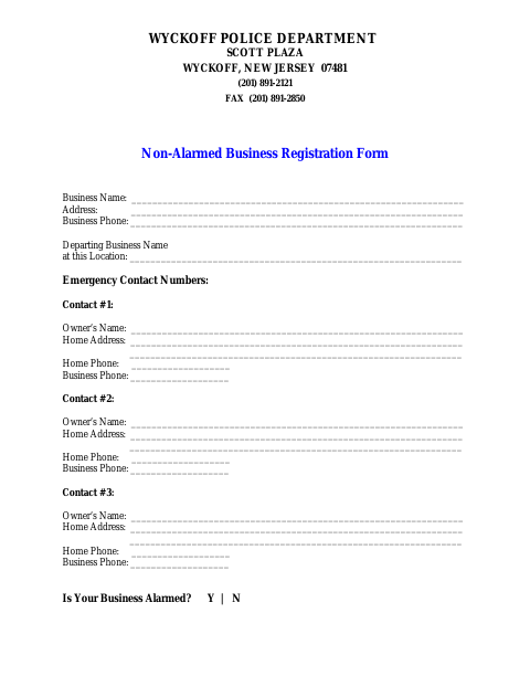First page of the Non-Alarmed Business Registration Form