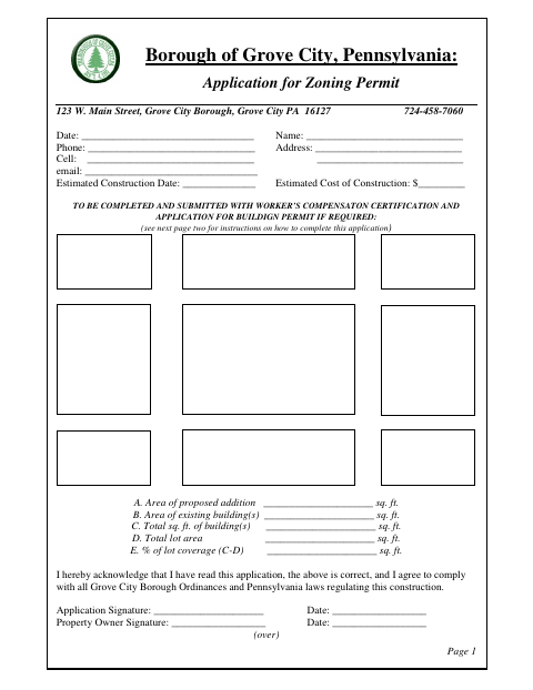 First page of the Application for Zoning Permit
