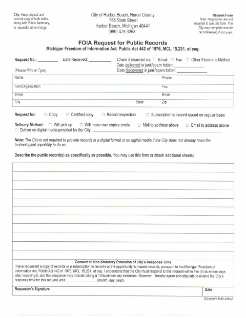 First page of the FOIA Request for Public Records Form