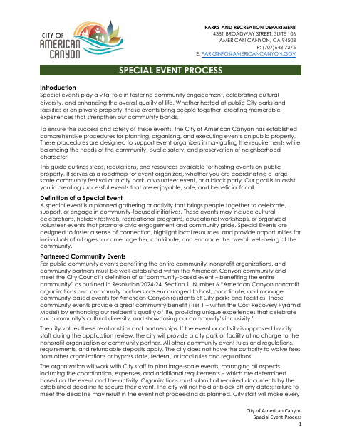 First page of the Special Event Application