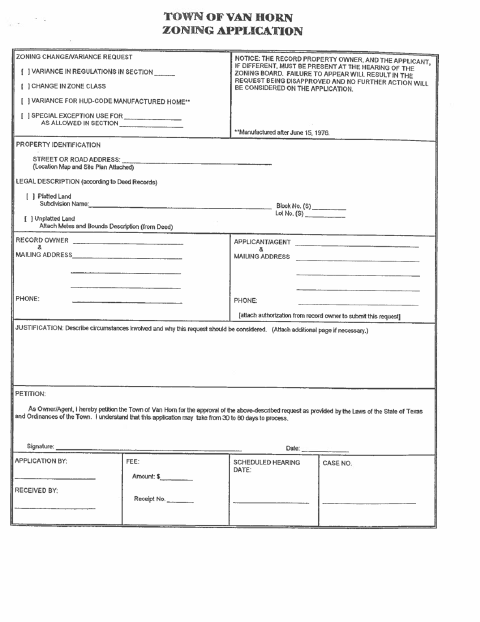 First page of the Zoning Application