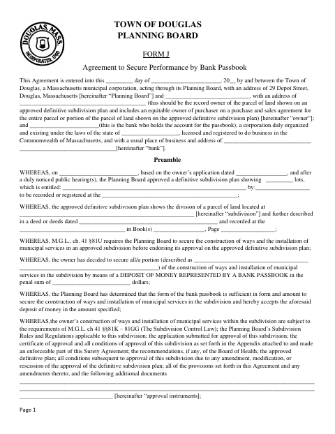 First page of the Agreement to Secure Performance by Bank Passbook