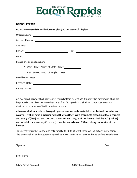 First page of the Banner Permit