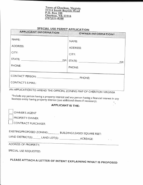 First page of the Special Use Permit Application