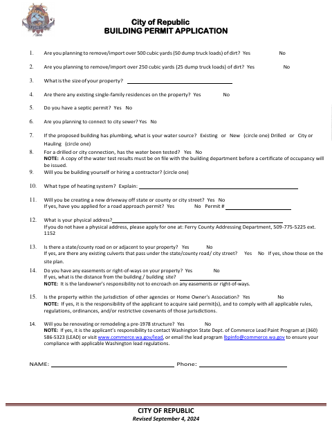 First page of the Building Permit Application