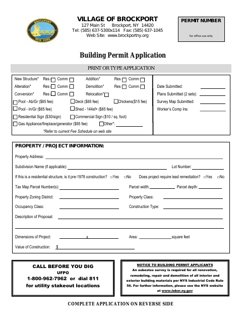 First page of the Building Permit Application