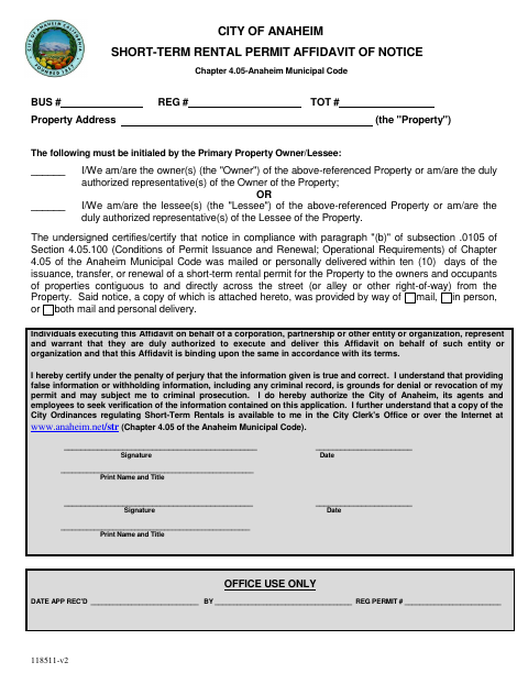 First page of the Affidavit of Notice
