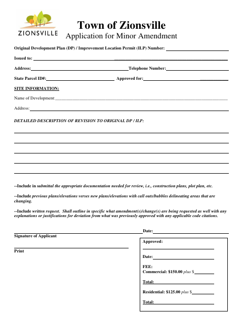 First page of the Application for Minor Amendment to Original Development Plan or Improvement Location Permit