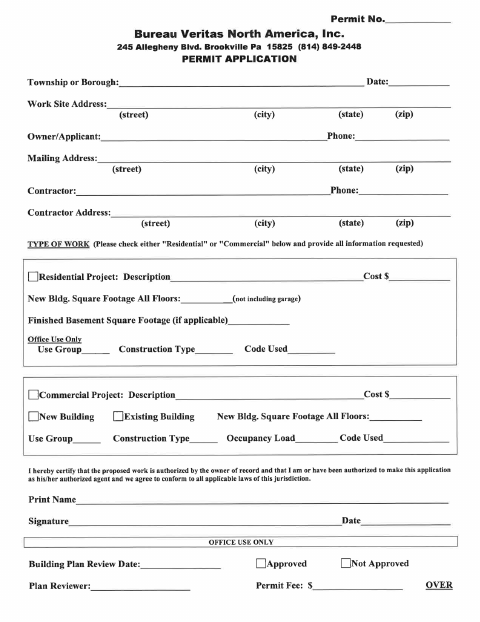 First page of the Commercial Roof Permit Application