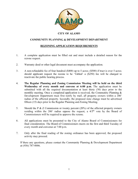 First page of the Rezoning Request Application