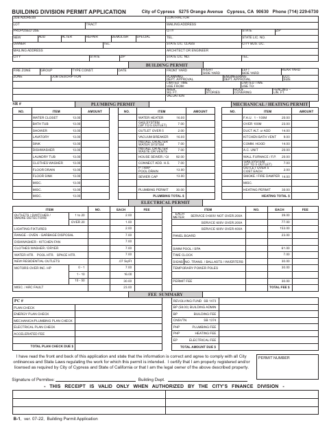First page of the Building Permit Application