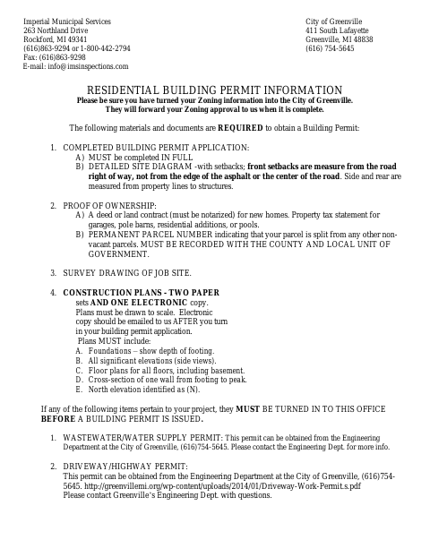 First page of the Residential Building Permit Application