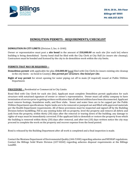 First page of the Demolition Permit and Owner Authorization