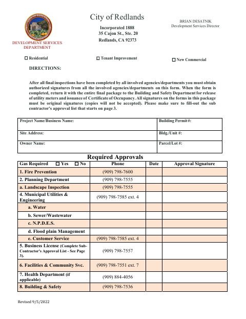First page of the Department Sign-Off Sheet