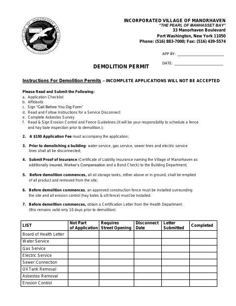 First page of the Demolition Permit Application