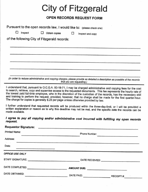 First page of the Open Records Request Form