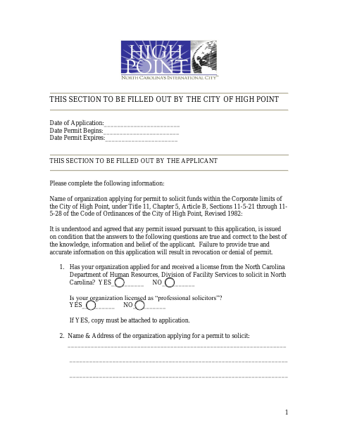 First page of the Charity Solicitation Permit Application