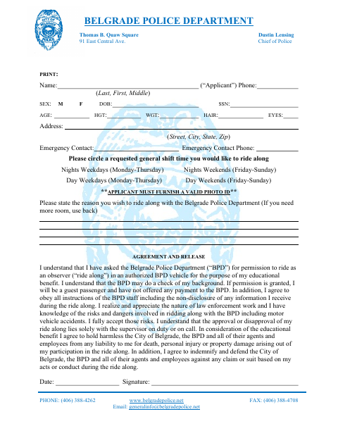 First page of the Ride Along Program