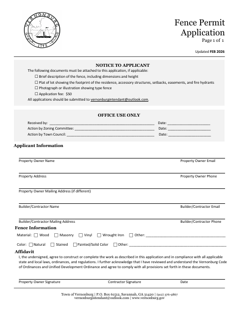 First page of the Fence Permit Application