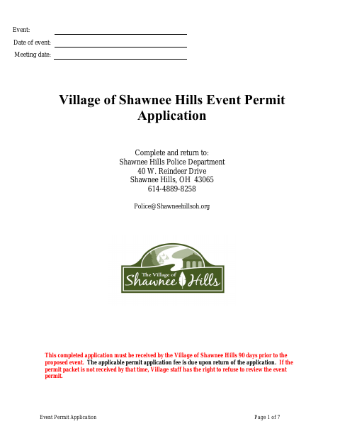 First page of the Event Permit Application