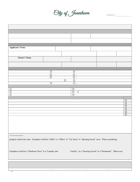First page of the Commercial Change of Use / Change of Occupancy Application