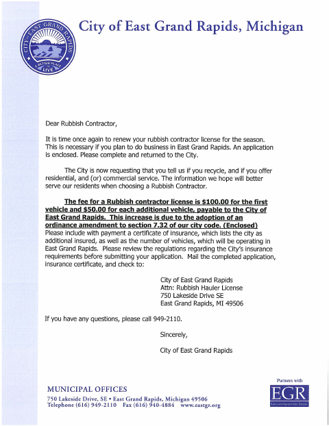 First page of the Rubbish Hauler Regulations & Application