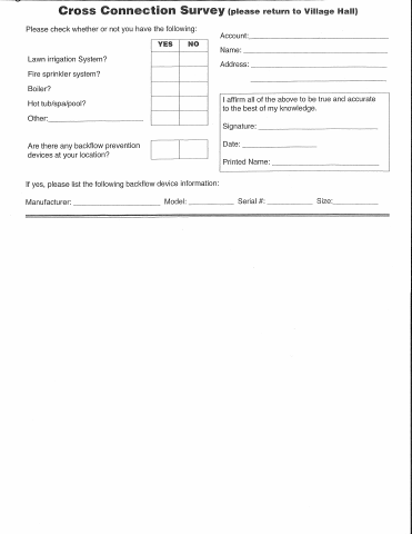 First page of the Cross Connection Survey