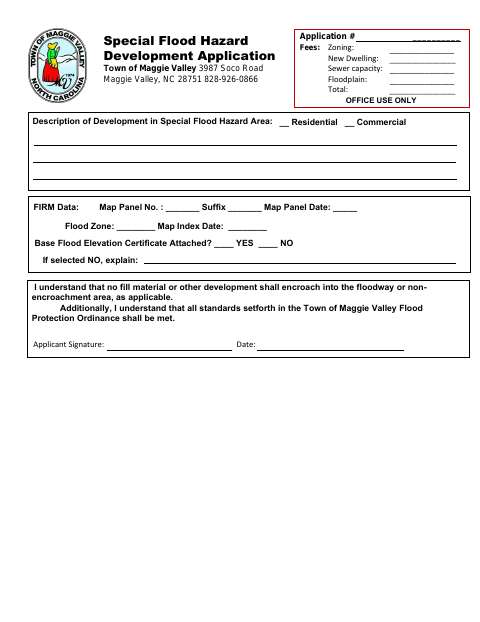 First page of the Special Flood Hazard Development Application