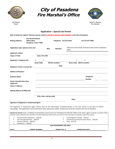 First page of the Special Use Permit Application