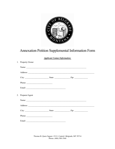 First page of the Annexation Petition Supplemental Information Form