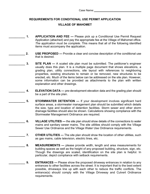 First page of the Requirements for Conditional Use Permit Application