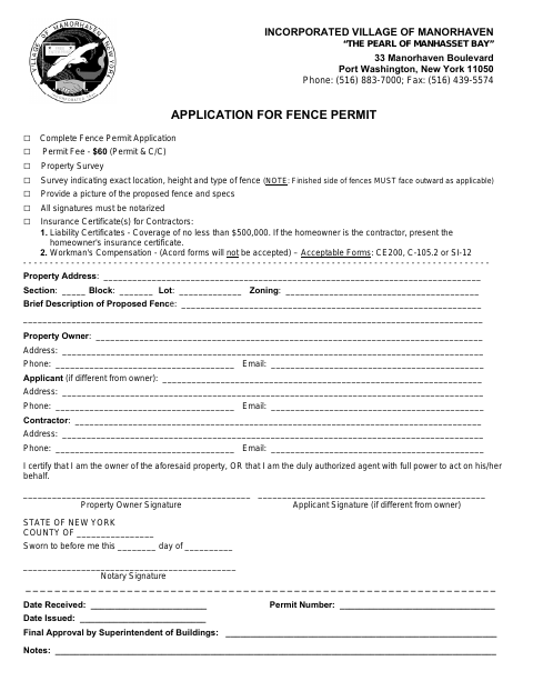 First page of the Fence Permit Application