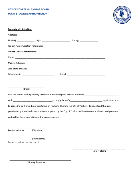 First page of the Planning Board Owner Authorization
