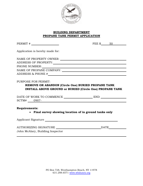 First page of the Propane Tank Permit Application