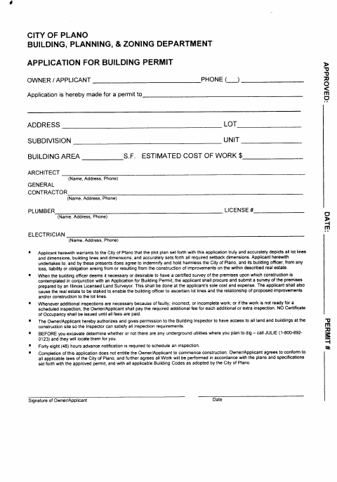 First page of the Building Permit Application