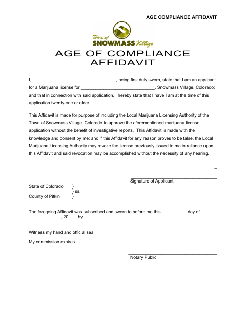 First page of the Age Compliance Affidavit