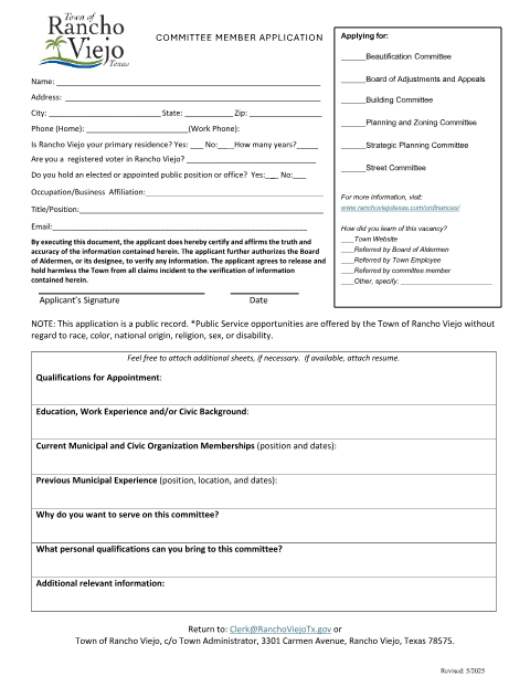 First page of the Committee Member Application