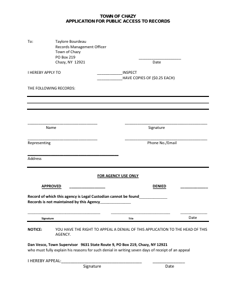 First page of the Application for Public Access to Records
