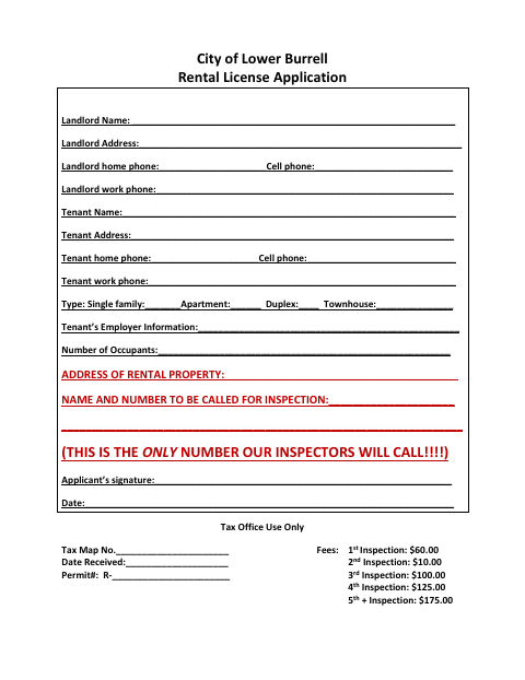 First page of the Rental License Application