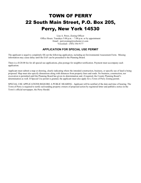 First page of the Application for Special Use Permit