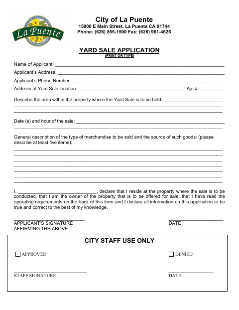 First page of the Yard Sale Application