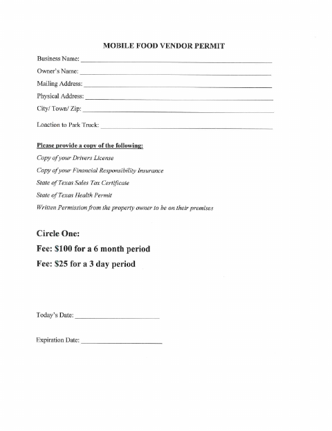 First page of the Mobile Food Vendor Permit