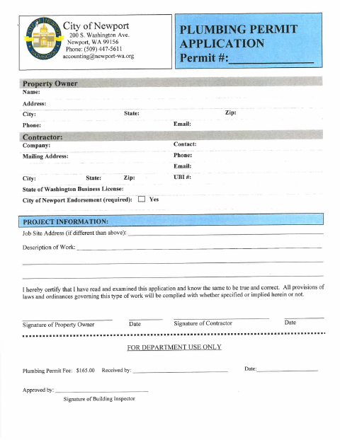First page of the Plumbing Permit Application