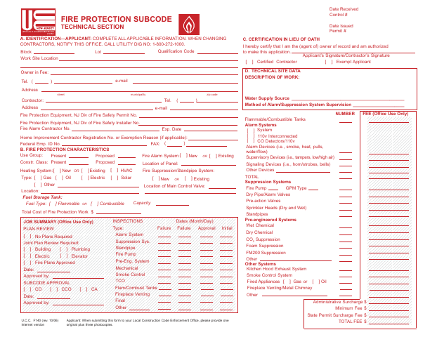 First page of the Fire Protection Permit